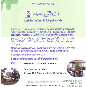 KÁVA s péčí - setkání neformálních pečujících 24.9. KÁVA s péčí - setkání neformálních pečujících 24.9.
