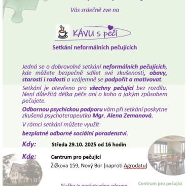 KÁVA s péčí - zveme vás na neformální setkání pečujících 29.10. KÁVA s péčí - zveme vás na neformální setkání pečujících 29.10.